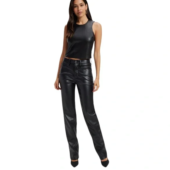 Good American Better Than Leather Faux Leather Good Icon Pants Black Size 8 NWT - Picture 11 of 12